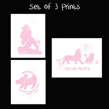 Load image into Gallery viewer, Lion King and Disney Inspired Set of 3 Poster Print Photo Quality - Nursery and Home Decor Made in USA - Frame not Included (8x10, Pink Set 1)
