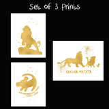 Lion King and Disney Inspired Set of 3 Poster Print Photo Quality - Nursery and Home Decor Made in USA - Frame not Included (8x10, Gold Set 1)