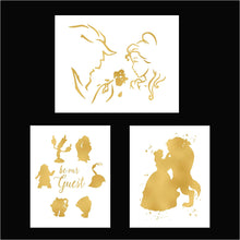Load image into Gallery viewer, Set of 3 Gold Print Inspired by Beauty and The Beast - Made in USA - Disney Inspired - Home Art Print -Frame not Included (8x10, Gold Set 1)