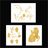 Set of 3 Gold Print Inspired by Beauty and The Beast - Made in USA - Disney Inspired - Home Art Print -Frame not Included (8x10, Gold Set 1)