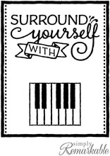 Load image into Gallery viewer, Vinyl Decal Sticker for Computer Wall Car Mac MacBook and More - Surround Yourself with Harmony - Decal for Music, Musician, Piano, Guitar