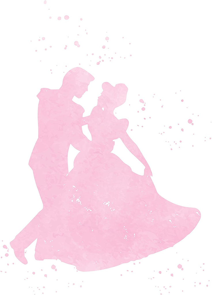 Cinderella and Disney Inspired - Pink Watercolor Poster Print Photo Quality - Made in USA - Frame not Included (8x10, Cinderella & Prince - Pink)
