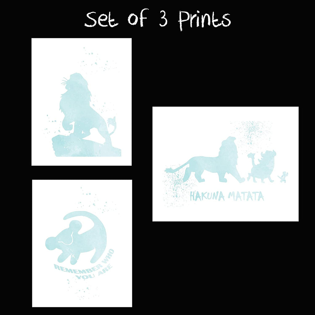 Lion King and Disney Inspired Set of 3 Poster Print Photo Quality - Nursery and Home Decor Made in USA - Frame not Included (8x10, Blue Set 1)