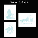 Lion King and Disney Inspired Set of 3 Poster Print Photo Quality - Nursery and Home Decor Made in USA - Frame not Included (8x10, Blue Set 2)