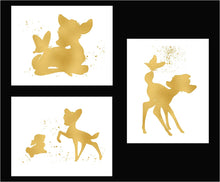 Load image into Gallery viewer, Inspired by Bambi - Set of 3 Beautiful Watercolor Poster Prints are Photo Quality and Made in USA - Disney Bambi and Thumper Nursery Decor - Frame not Included (8x10, Gold)