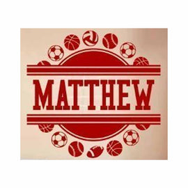 Sports Balls Wall Decal Frame With Custom Name Decal - Football Baseball Soccer Basketball Varsity Wall Art Decal Wall Sticker 22