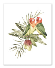Load image into Gallery viewer, Adorable Parrots Birds and Foliage Wall Art Prints Set - Home Decor For Kids, Child, Children, Baby or Toddlers Room - Gift for Newborn Baby Shower | Set of 4 - Unframed- 8x10 Photos