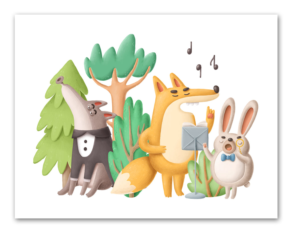 Karaoke Dancing Party Nursery Animals Wall Art Prints Set - Home Decor For Kids, Child, Children, Baby or Toddlers Room - Gift for Newborn Baby Shower | Set of 4 - Unframed- 8x10 Photos