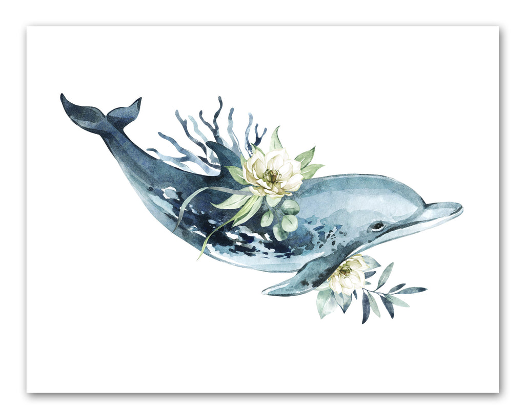 Shark  Dolphine Nursery Ocean Animal Wall Art Prints Set - Home Decor For Kids, Child, Children, Baby or Toddlers Room - Gift for Newborn Baby Shower | Set of 4 - Unframed- 8x10 Photos