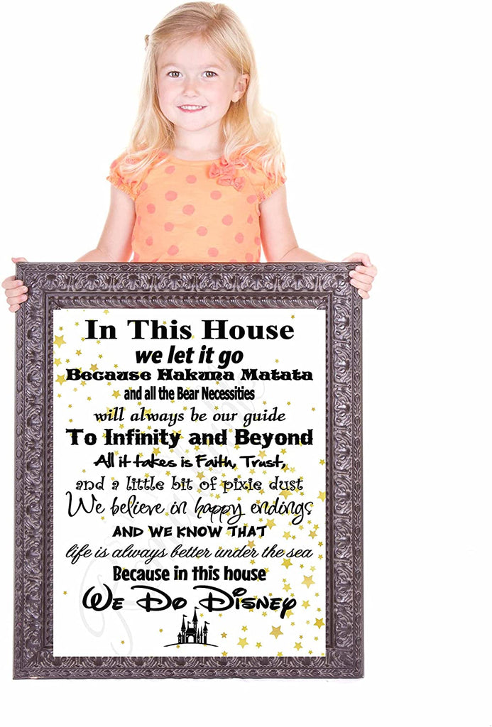 in This House We Do Disney - Poster Print Photo Quality - Made in USA - Disney Family House Rules - Frame not Included (16x20, White with Stars Background)