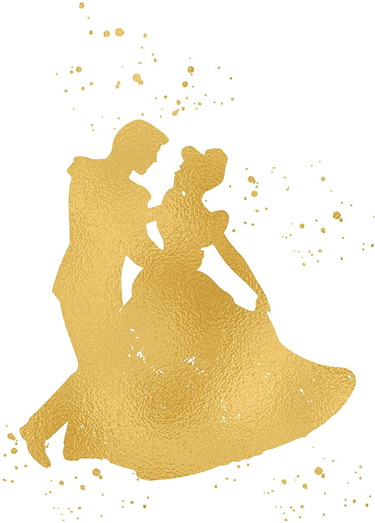 Cinderella and Disney Inspired - Poster Print Photo Quality - Made in USA - Frame not Included (8x10, Cinderella & Prince - Gold)