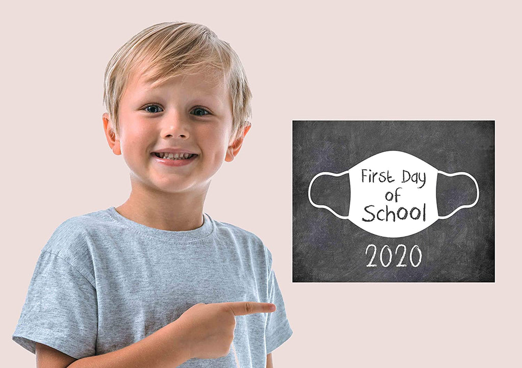 First Day of School Art Print for 2020. Unframed Reusable Photo Prop for Kids and Parents Back to School Sign. Masked, zoomed and remote learning 8” x 10” (8" x 10" Chalk, Mask First Day)