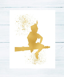 Gold Print Inspired by Peter Pan - Gold Poster Print Photo Quality - Made in USA - Home Art Print -Frame not Included (8x10, Peter Sits)