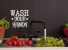 Load image into Gallery viewer, “Wash Your Hands” Vinyl Decal for Bathroom, Kitchen, Restaurant, Mirror, School, Wall Sign Décor Gifts. Promotes Virus Safety Health Hygiene 5&quot; x 5&quot;
