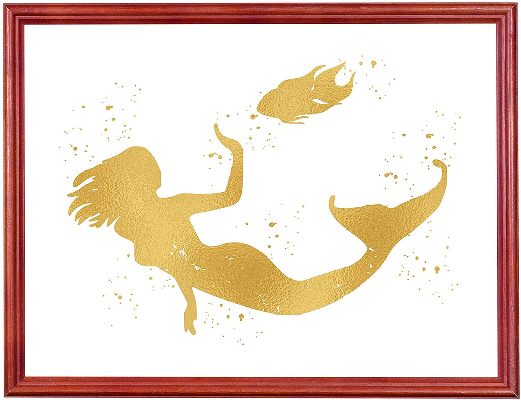 Mermaid Print Photo Quality - Made in USA - Under The sea - Mermaid Tale Inspired - Home Art Print -Frame not Included (8x10, Gold)