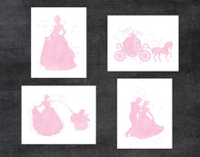 Load image into Gallery viewer, Cinderella and Disney Inspired - Set of 4 Pink Watercolor Poster Print Photo Quality - Made in USA - Frame not Included (8x10, Cinderella 4 Pack - Pink)