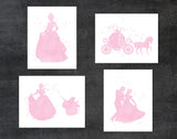 Cinderella and Disney Inspired - Set of 4 Pink Watercolor Poster Print Photo Quality - Made in USA - Frame not Included (8x10, Cinderella 4 Pack - Pink)