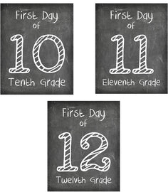 First Day of School Print, Set of 3 Reusable Chalkboard Photo Prop for Kids Back to School Sign for Photos, 10th grade, 11th grade, 12th grade, Frame Not Included (8x10, Set 4 - Style 1)
