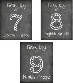 First Day of School Print, Set of 3 Reusable Chalkboard Photo Prop for Kids Back to School Sign for Photos, Frame Not Included (8x10, Set 3 - Style 1)