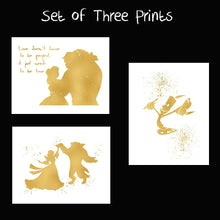 Load image into Gallery viewer, Set of 3 Gold Print Inspired by Beauty and The Beast - Made in USA - Disney Inspired - Home Art Print -Frame not Included (8x10, Gold Set 2)