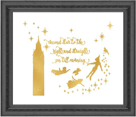 Gold Print Inspired by Peter Pan - Second Star to The Right - Gold Poster Print Photo Quality - Made in USA - Home Art Print -Frame not Included (8x10, Second Star)