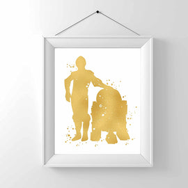 Gold Print - R2D2 and C3P0 - Inspired by Star Wars - Gold Poster Print Photo Quality - Made in USA - Home Art Print -Frame not Included (8x10, R2D2 & C3PO)