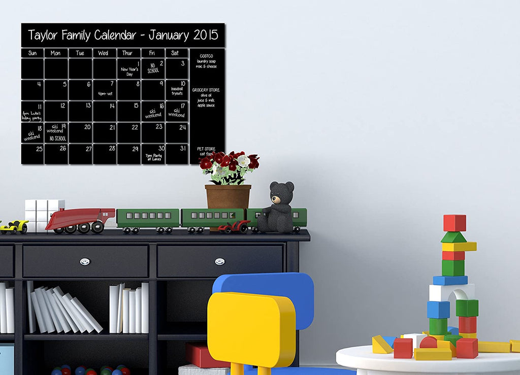 22"x16" Chalkboard Sticker Calendar Wall Decal with Notes Area and Chalk Pen Chalkboard Marker (22"x16")