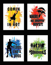 Video Gaming Wall Art Prints (Set of 4). Family Kids Home Wall Décor, USA Made Poster Gifts for Boy Girl Gamers. Decorate Bedroom, Fort or Video Game Room. Unframed (8