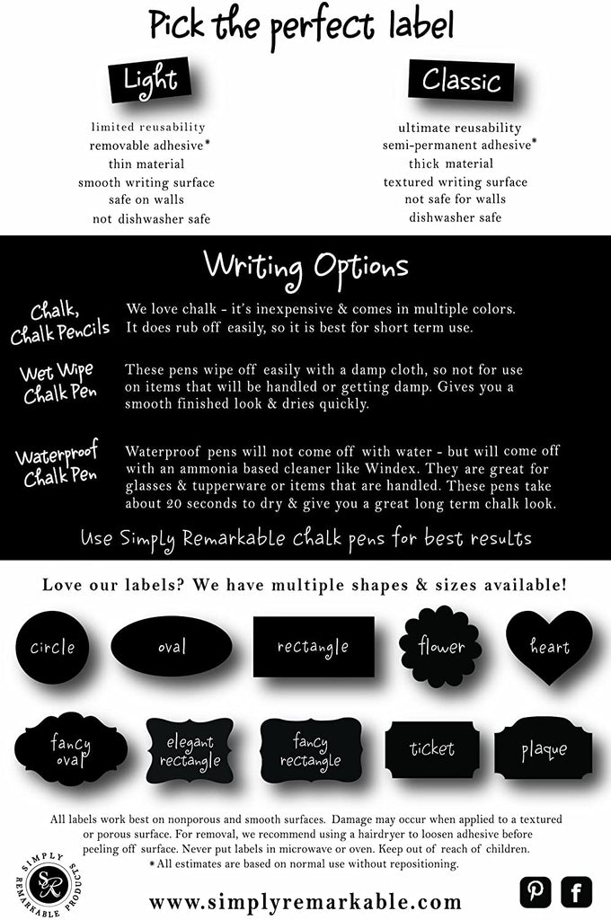 Reusable Chalk Labels - 30 Oval Shape Adhesive Chalkboard Stickers in 3 Sizes, Light Material with Removable Adhesive and Smooth Writing Surface. Can be Wiped Clean and Reused