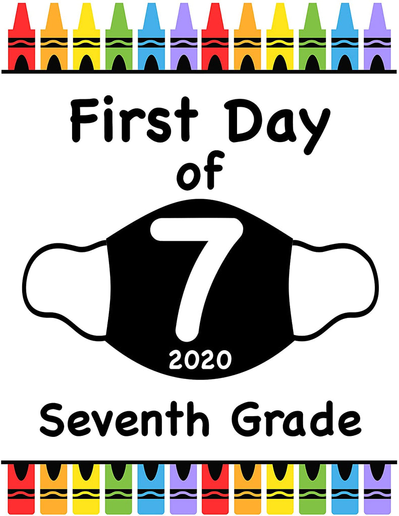 First Day of School Art Print for 2020. Unframed Reusable Photo Prop for Kids and Parents Back to School Sign. Masked, zoomed and remote learning 8” x 10” (8" x 10" Color, 7th Grade)