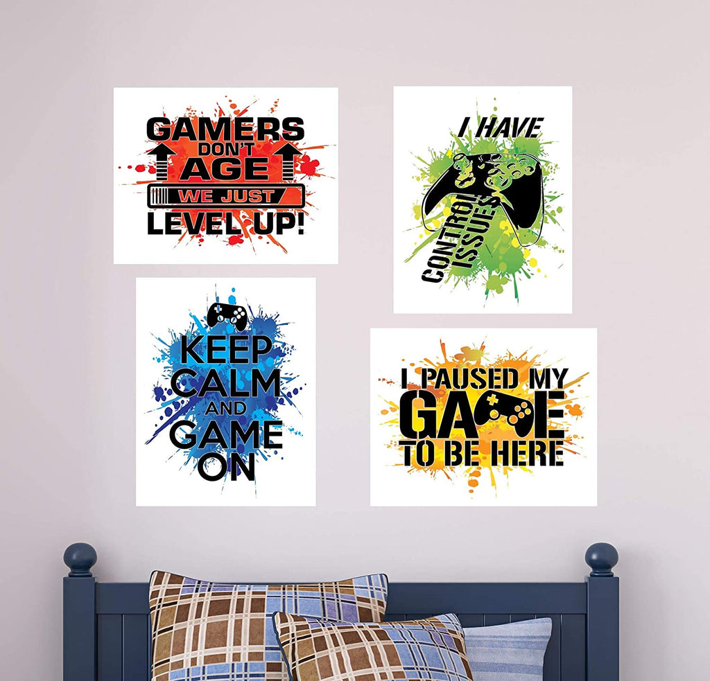 Video Gaming Wall Art Prints (Set of 4). Family Kids Home Wall Décor, USA Made Poster Gifts for Boy Girl Gamers. Decorate Bedroom, Fort or Video Game Room. Unframed 8”x10 (8" x 10")