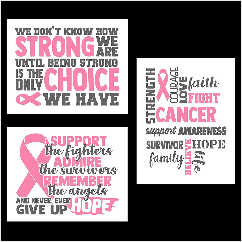 Breast Cancer Awareness - Set of 3 Wall Art Prints - Unframed - 8"x10" Poster Prints for Survivors, Families, Heroes, Angels, (Pink - Breast Cancer)
