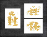 Gold Print Inspired by Mickey and Minnie Mouse Love and Friendship - Gold Poster Print Photo Quality - Made in USA - Disney Inspired - Home Art Print -Frame not included (11x14, 3 Pack)