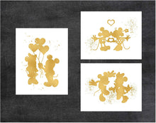 Load image into Gallery viewer, Set of 3 8&quot; x 10&quot; Prints Inspired by Mickey and Minnie Mouse - Gold Poster - Disney Inspired - Home Art -Frame not Included (8x10, 3 Pack Mickey &amp; Minnie)