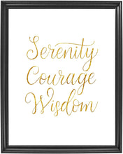 Load image into Gallery viewer, Serenity Courage Wisdom Poster Print Photo Quality - Inspirational Wall Art for Alcoholics Anonymous, AA, Narcotics Anonymous, NA - Made in USA (8x10, Gold)