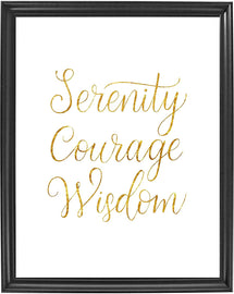 Serenity Courage Wisdom Poster Print Photo Quality - Inspirational Wall Art for Alcoholics Anonymous, AA, Narcotics Anonymous, NA - Made in USA (8x10, Gold)