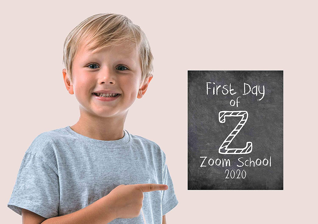 First Day of School Art Print for 2020. Unframed Reusable Photo Prop for Kids and Parents Back to School Sign. Masked, zoomed and remote learning 8” x 10” (8" x 10" Chalk, Zoom First Day)