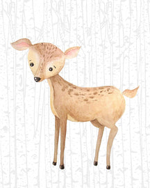 Watercolor Woodland Forest Animals Nursery Wall Art Prints with Birch Tree Background (Set of 6) Unframed 8