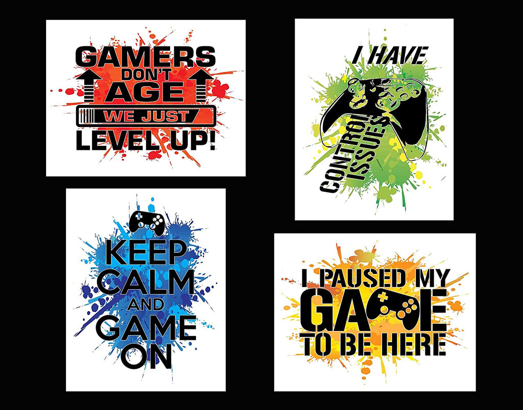 Video Gaming Wall Art Prints (Set of 4). Family Kids Home Wall Décor, USA Made Poster Gifts for Boy Girl Gamers. Decorate Bedroom, Fort or Video Game Room. Unframed 8”x10 (8" x 10")