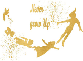 Gold Print Inspired by Peter Pan - Never Grow Up - Gold Poster Print Photo Quality - Made in USA - Home Art Print -Frame not Included (8x10, Never Grow Up)
