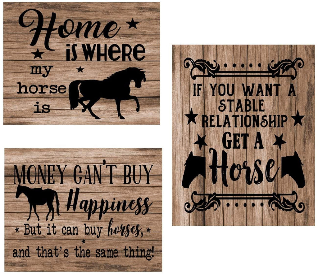 Set of Three Horse lover and equestrian poster prints - Decorate your home, office or barn. Reclaimed wood background will compliment decor. Frame NOT included (8x10, Set 2 (3 Prints))