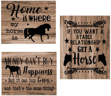Load image into Gallery viewer, Set of Three Horse lover and equestrian poster prints - Decorate your home, office or barn. Reclaimed wood background will compliment decor. Frame NOT included (8x10, Set 2 (3 Prints))