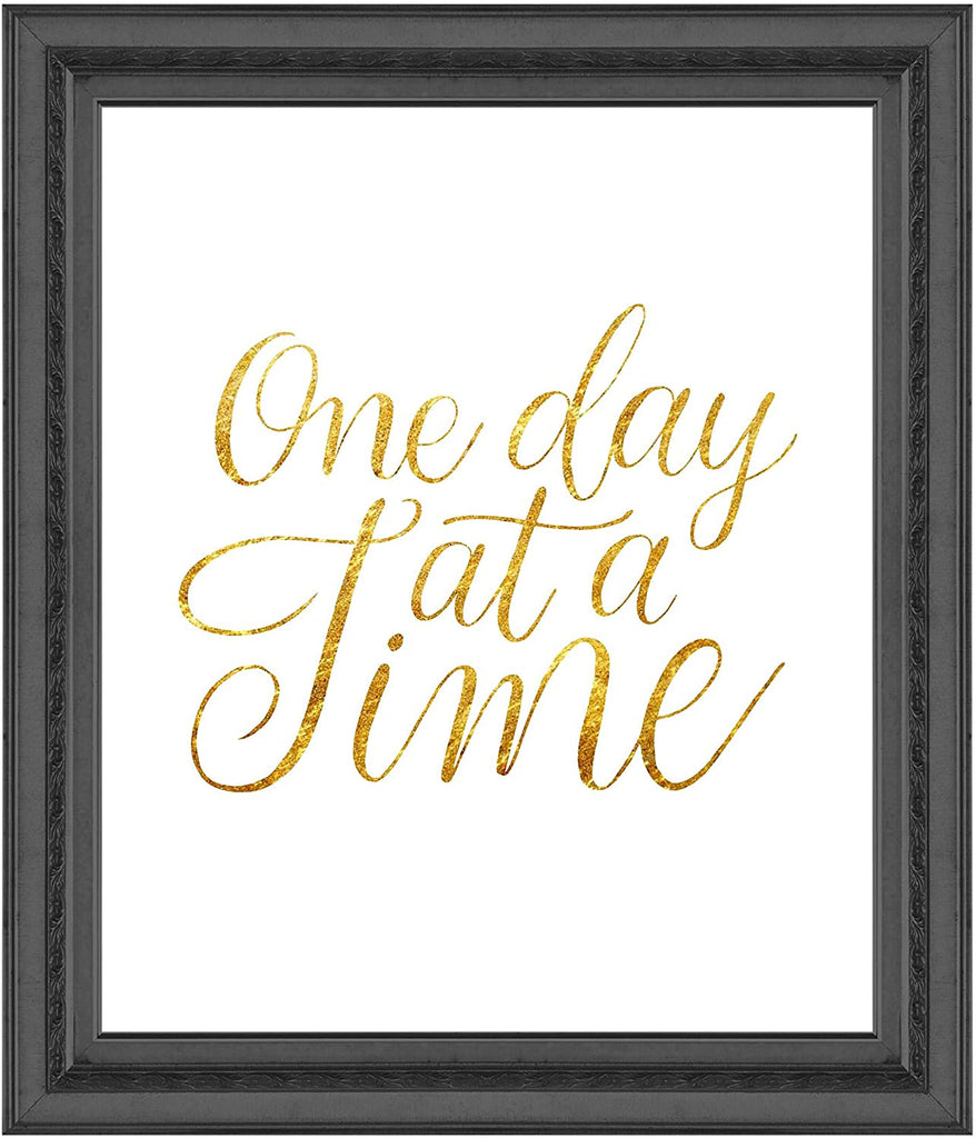 One Day at A Time Poster Print Photo Quality - Inspirational Wall Art for Alcoholics Anonymous, AA, Narcotics Anonymous, NA - Made in USA (8x10, Gold)