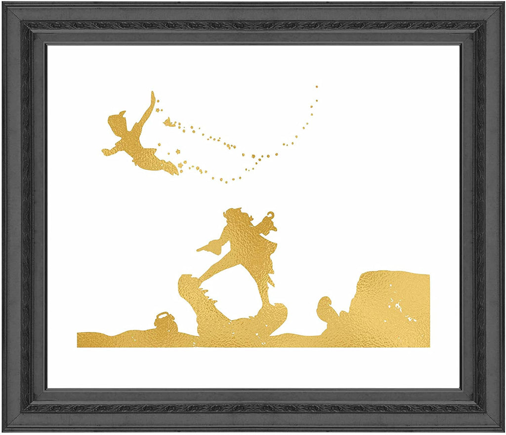 Gold Print Inspired by Peter Pan and Captain Hook - Gold Poster Print Photo Quality - Made in USA - Home Art Print -Frame not Included (8x10, Peter Hook Croc)