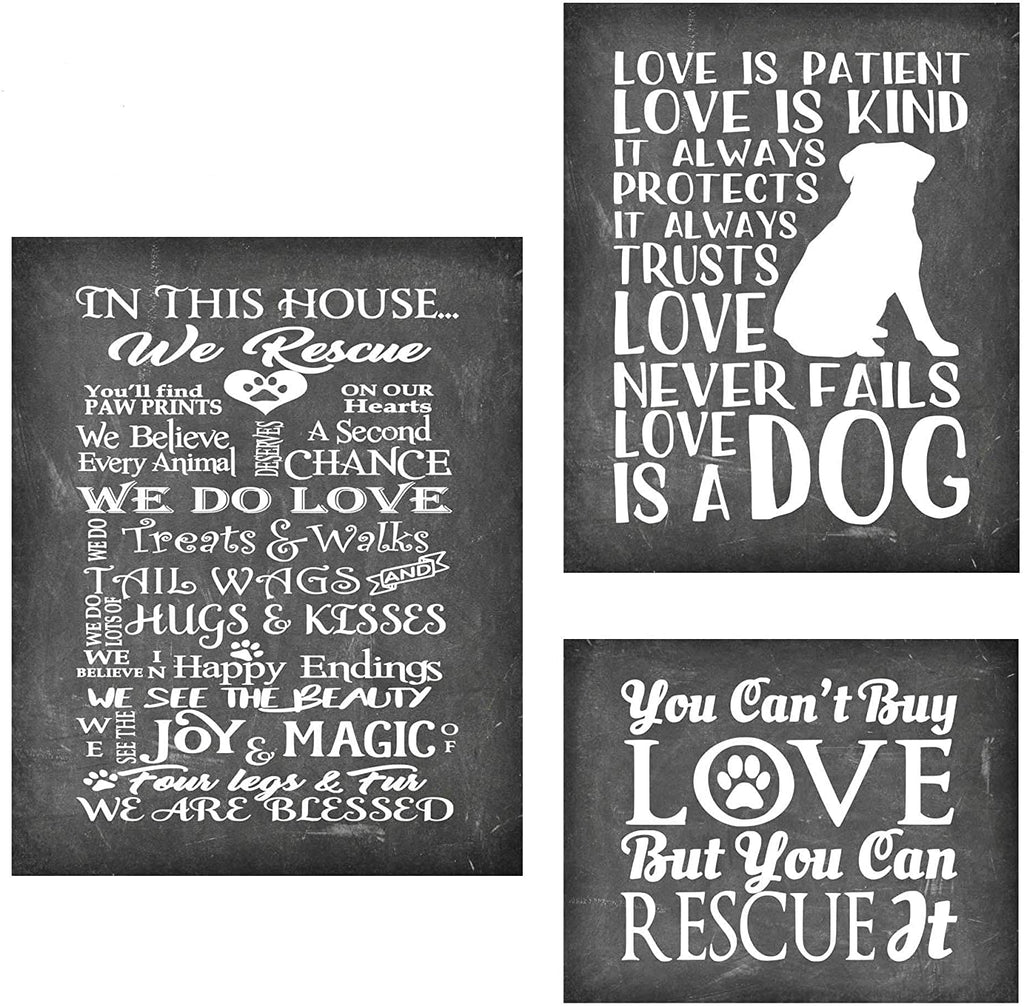 Set of 3 Animal Rescue Beautiful Photo Quality Poster Print - Celebrate Your Love of Animals (8x10, Rescue 3 Pack Chalk)