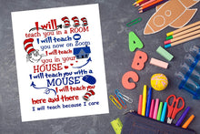 Load image into Gallery viewer, Teacher Art Print Wall Décor Dr Seuss Teacher I Will Teach You On Zoom Teach You in A Room Unframed Poster Gifts for Principals, Educators, Coaches. Decorate Classroom or Home Office Remote Distance Learning (8&quot; x 10&quot;)