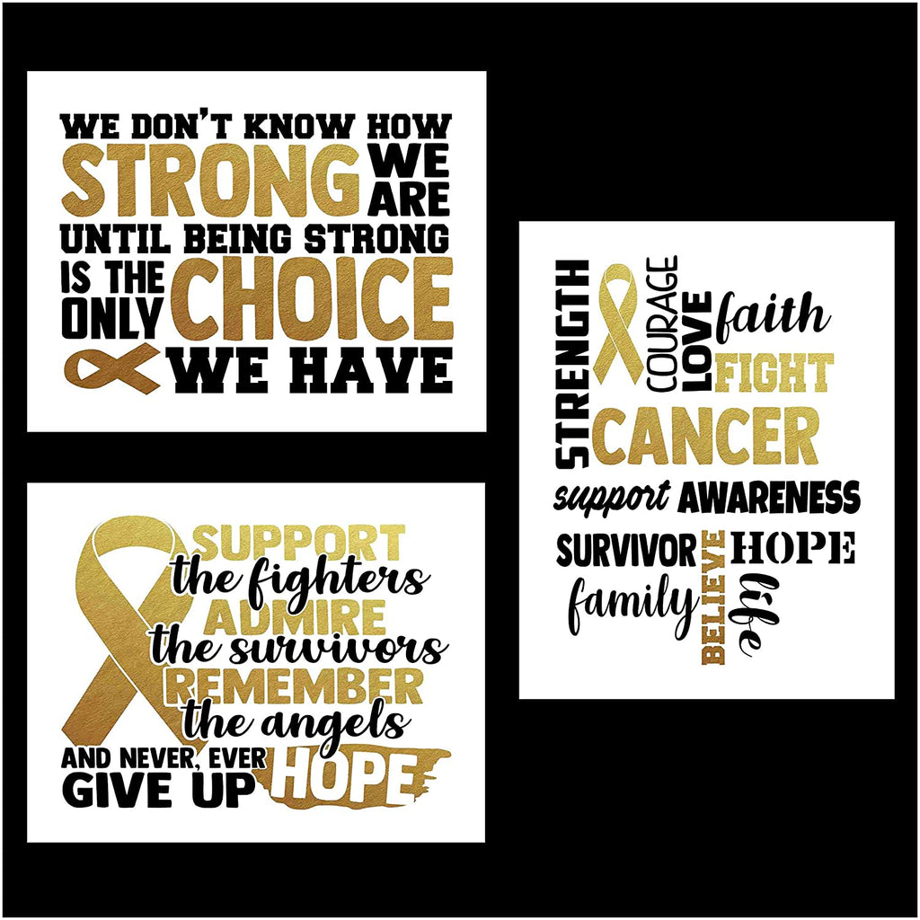 Childhood Cancer Awareness - Set of 3 Wall Art Prints - Unframed - 8"x10" Poster Prints for Survivors, Families, Heroes, Angels, (Gold - Childhood Cancer)