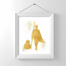 Load image into Gallery viewer, Gold Print - Rey and BB8 - Inspired by Star Wars - Gold Poster Print Photo Quality - Made in USA - Home Art Print -Frame not Included (8x10, Rey BB8)