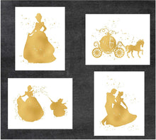 Load image into Gallery viewer, Cinderella, Princess and Disney Inspired - Pack of 4 Gold Poster Prints Photo Quality - Made in USA - Frame not Included (8x10, Cinderella 4 Pack - Gold)