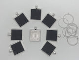 Simply Remarkable Reusable Personalized Wine Charms 8 Mini Chalkboard Squares on Silver Plated Pendants, Can be Wiped Clean and Reused.